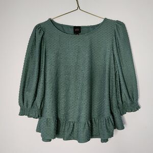 W5 Green Chiffon Plaid Ruffle Blouse Size Medium